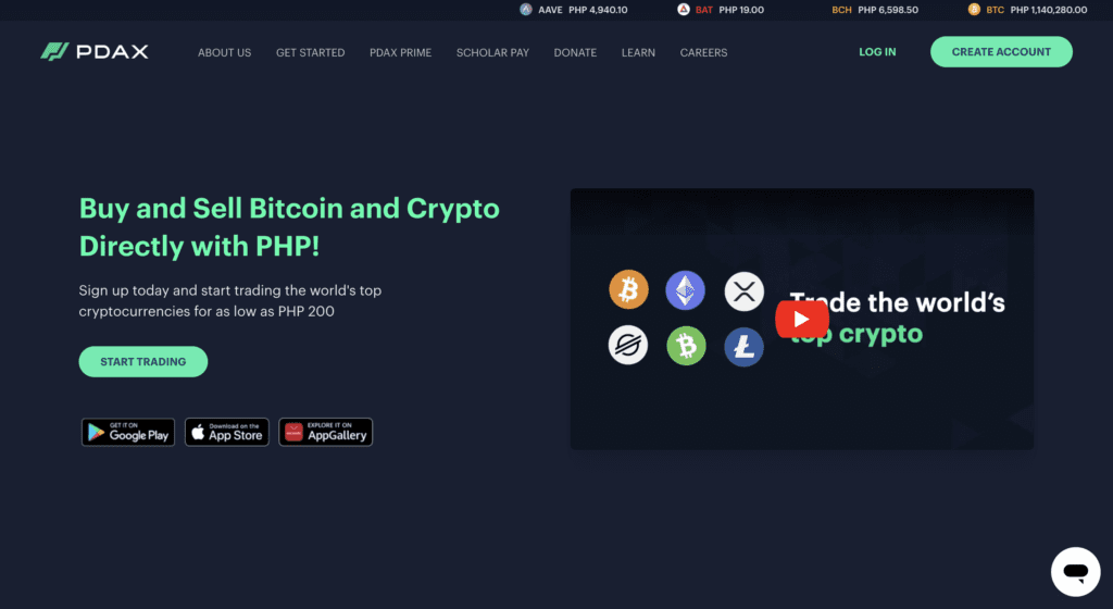 PDAX Landing Site to Mobile App
